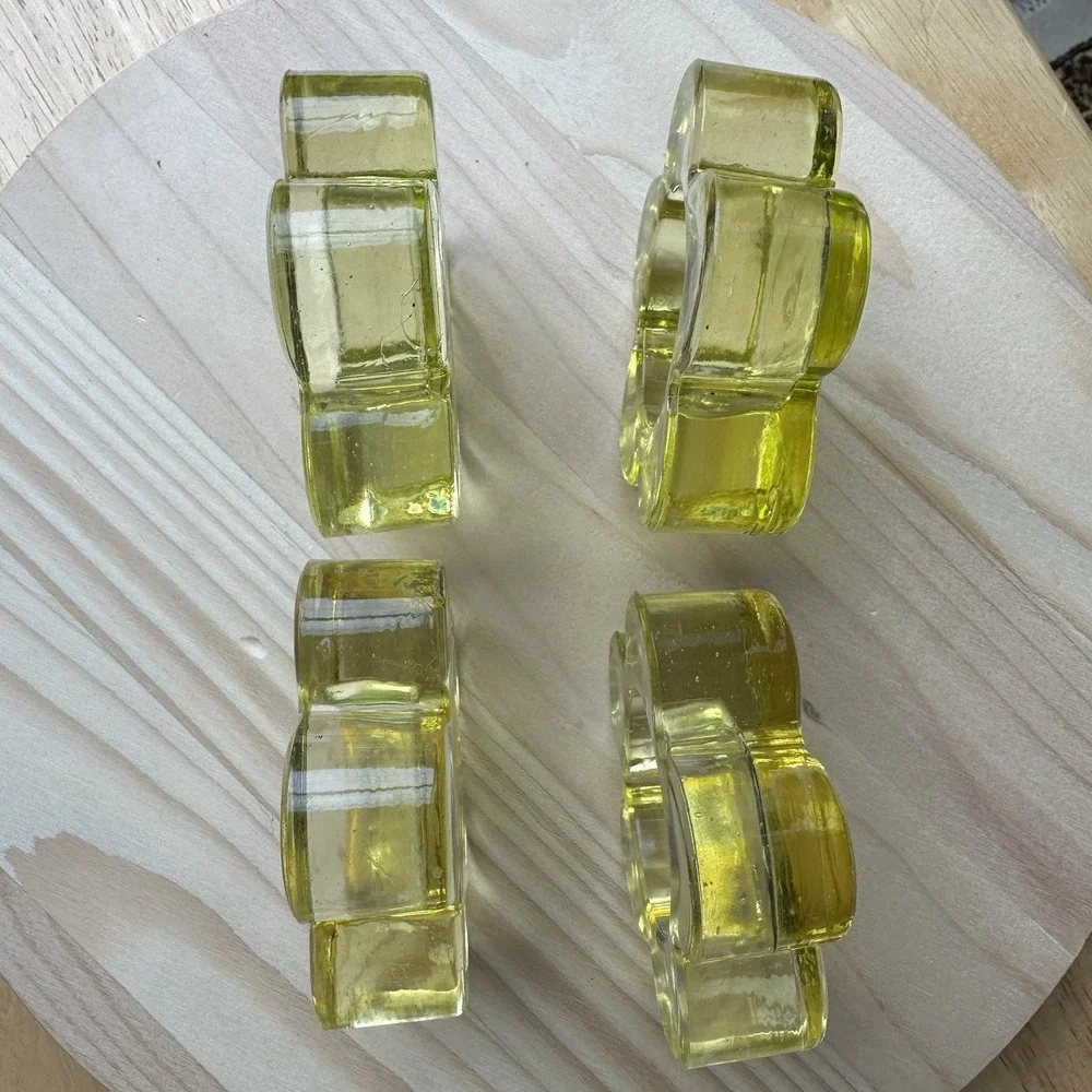 VTG 4 Item Lot Candle Holders 3‎ Inch Style Yellow Art Glass MCM Flower